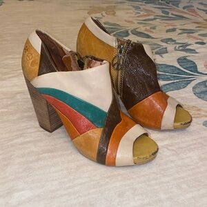 Colorful Patchwork Peep-Toe Ankle Boots